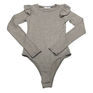 Heatherly Taupe Brown Ruffle Trim Bodysuit - Petite